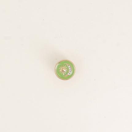 Pin's - médaillon rond émaillé, soleil et lune embellie avec oxydes de zirconium