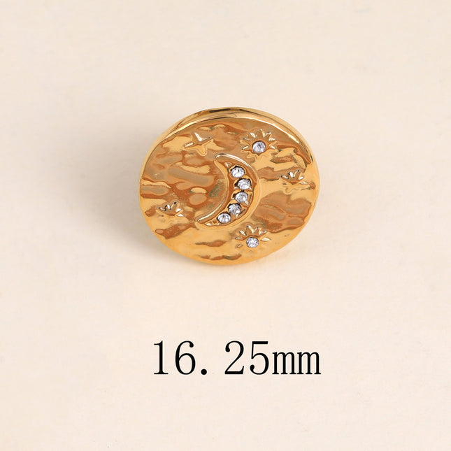 Pin's - médaillon rond, croissant de lune et étoiles avec cristaux