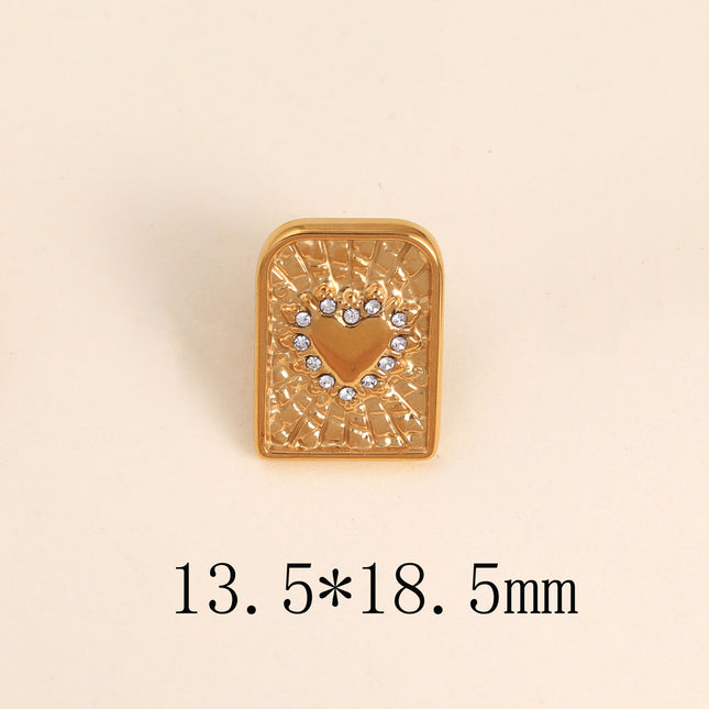 Pin's - rectangle texturé, cœur avec cristaux