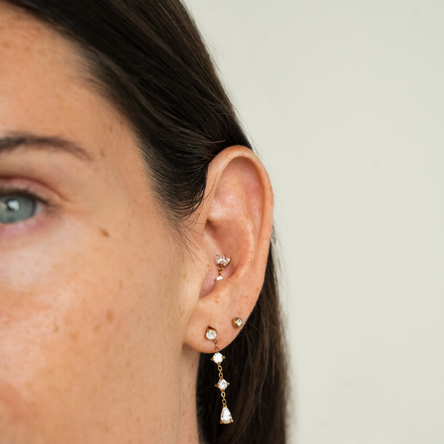 Titanium piercing - 3-crystal foliage with dangling crystal
