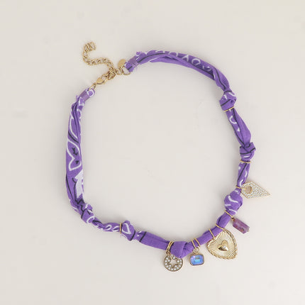 Collier sur tissu ruban - étoile, coeur, cristal, pièce diamant oxydes de zirconium et pierre naturelle