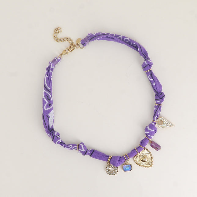 Collier sur tissu ruban - étoile, coeur, cristal, pièce diamant oxydes de zirconium et pierre naturelle