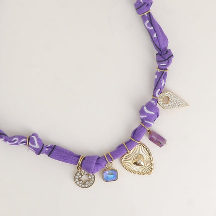 Collier sur tissu ruban - étoile, coeur, cristal, pièce diamant oxydes de zirconium et pierre naturelle
