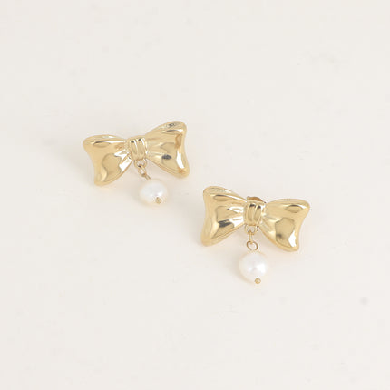 Boucles pendantes - noeud papillon et perles d'eau douce