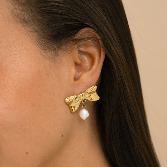 Drop earrings - bow tie and freshwater pearls