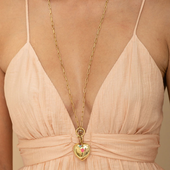 Necklace - large heart, glass paste charms