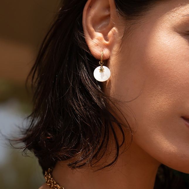 Aroha Creole earrings - round mother-of-pearl piece, natural stones and star-shaped disc