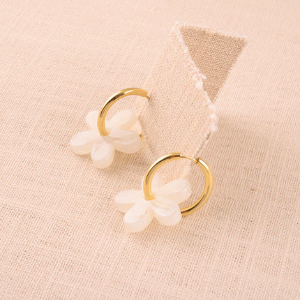 Créoles - anneau simple et fleur en acétate coloré