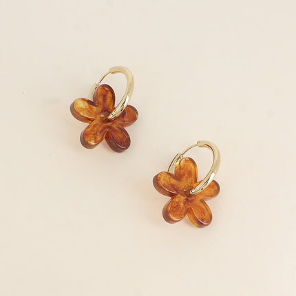 Créoles - anneau simple et fleur en acétate coloré