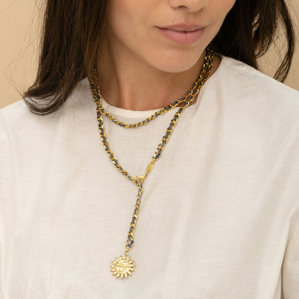 Lioren Belly Chain - mesh and braided fabric, eclipse, moon and sun pendant