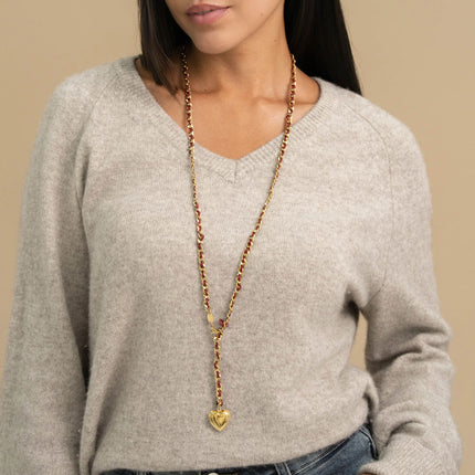 Chaîne de ventre Solor - maille et tissu tressé, pendentif coeur