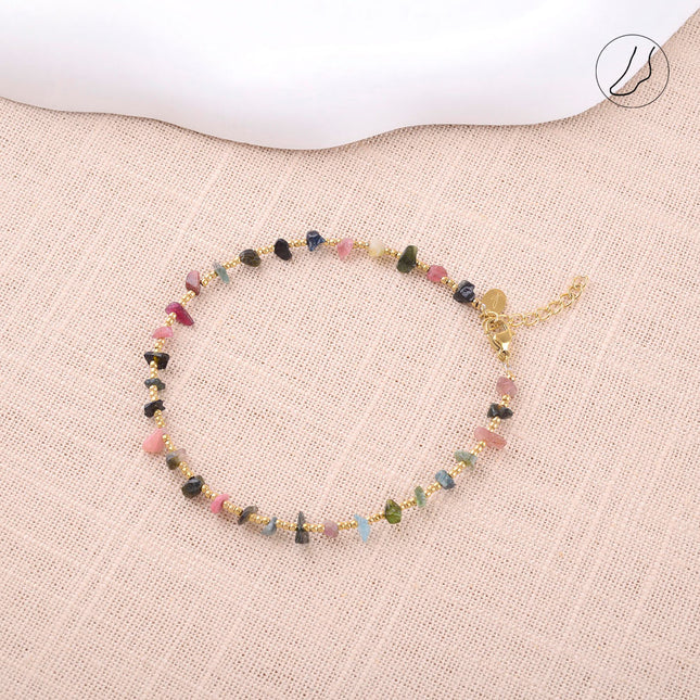 Chevillère - perles rondes et pierres naturelles