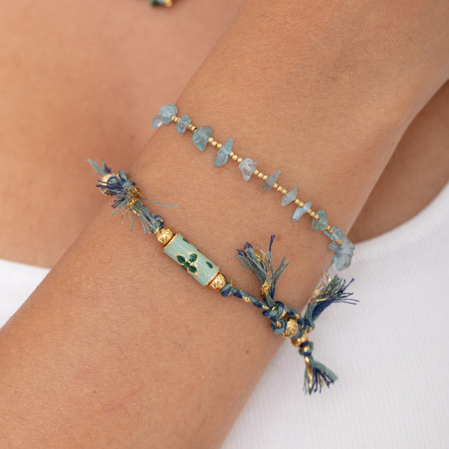 Cord bracelet - floral enamel tube bead