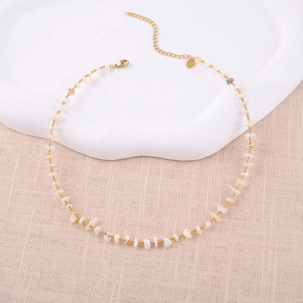 Collier - ras de cou, perles rondes et pierres naturelles