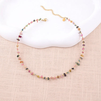Collier - ras de cou, perles rondes et pierres naturelles