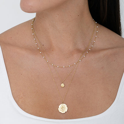 Collier - 3 rangs, maille émaillée, coquillage et étoile de mer