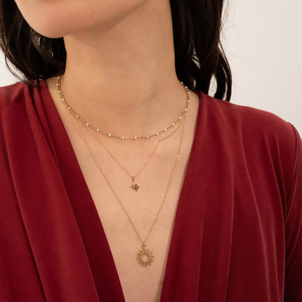 Collier Callia - étoile - 3 rangs, maille émaillée, étoile du Nord et soleil milgrain