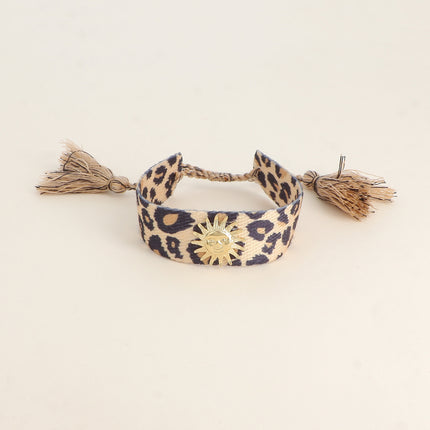 Delphine sliding bracelet - fabric and smiling sun piece