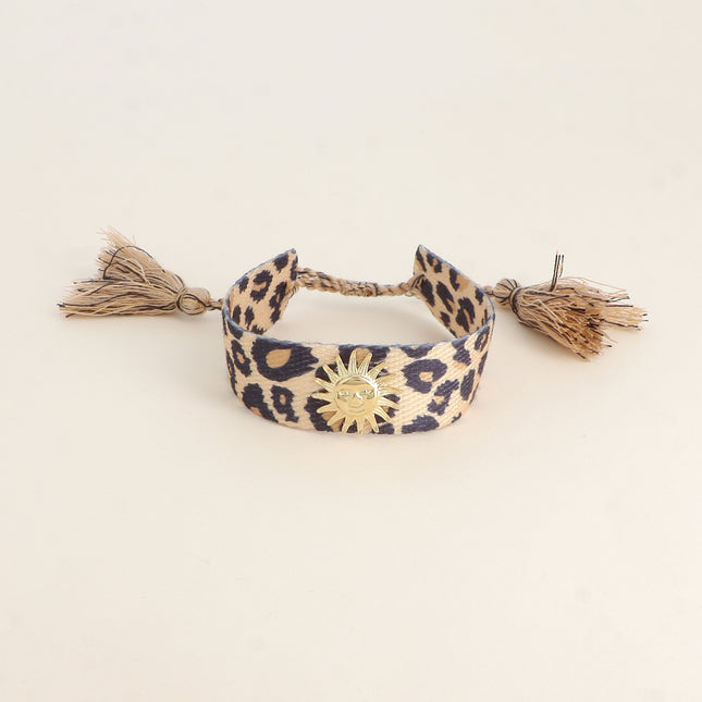 Bracelet coulissant Delphine - tissu et pièce soleil souriant