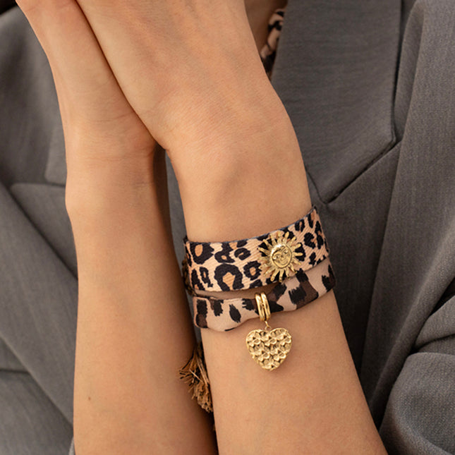 Bracelet Agla - tissu et pampille coeur texturé