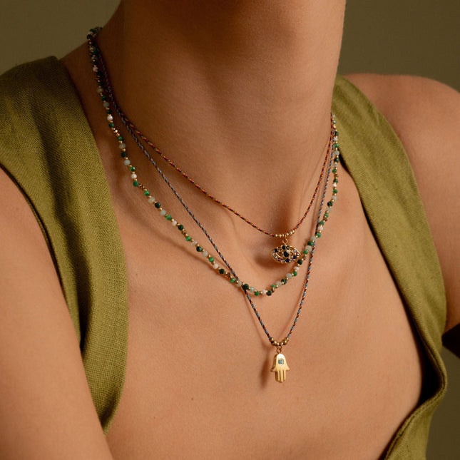Collier sur fil Thalassa - pendentif main avec oxyde de zirconium