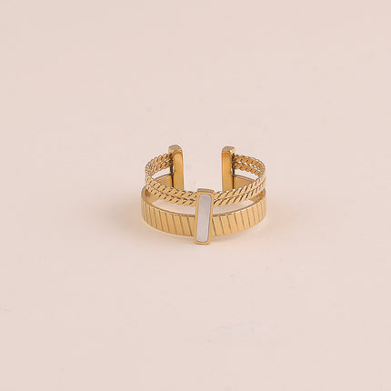 Bague - 3 rangs et barre en pierre naturelle