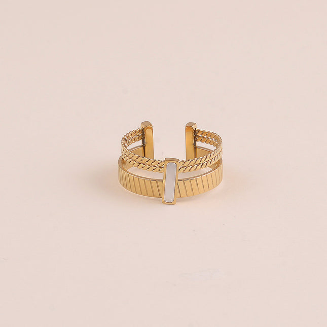 Bague - 3 rangs et barre en pierre naturelle