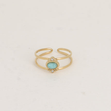 Bague Cléo - 2 anneaux, oxydes de zirconium et pierre naturelle ovale