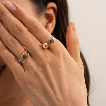 Bague ouverte Lounia - boule et pierre naturelle