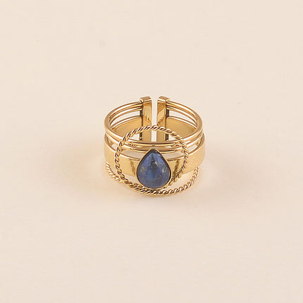 Bague - pierre naturelle ovale sur un anneau effet milgrain
