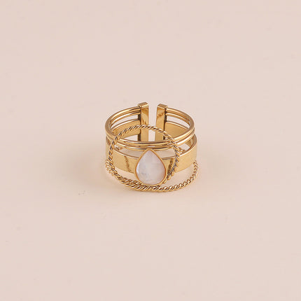 Bague - pierre naturelle ovale sur un anneau effet milgrain