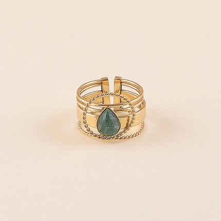 Bague - pierre naturelle ovale sur un anneau effet milgrain
