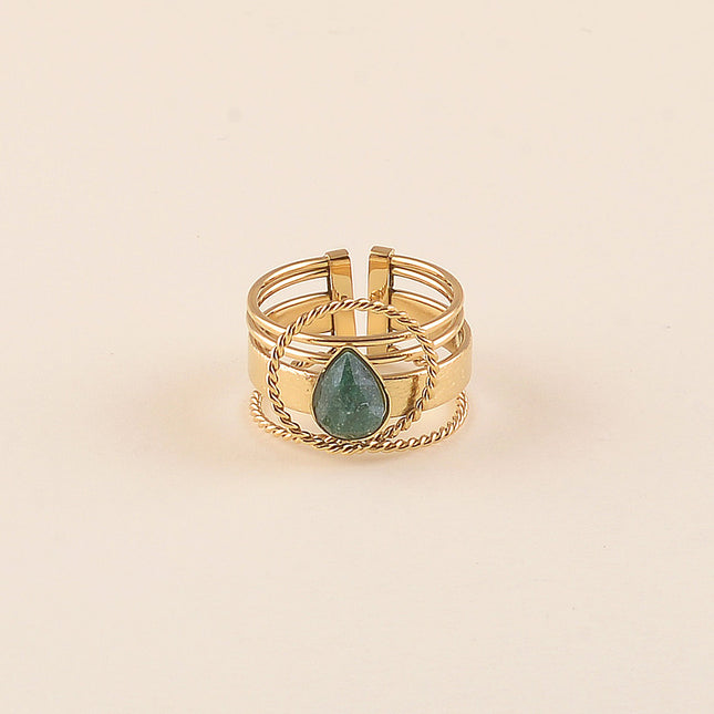 Bague - pierre naturelle ovale sur un anneau effet milgrain