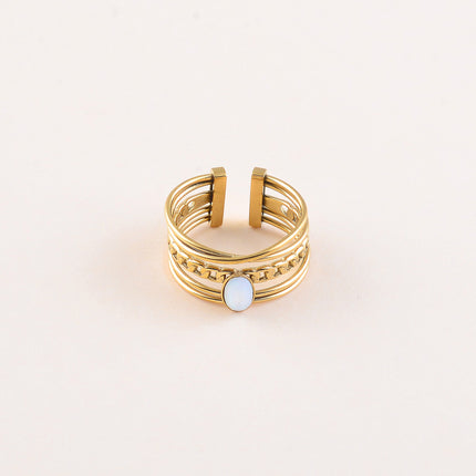 Bague - 5 anneaux, d'une pierre naturelle ovale