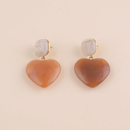 Boucles pendantes - cabochon carré et coeur en résine
