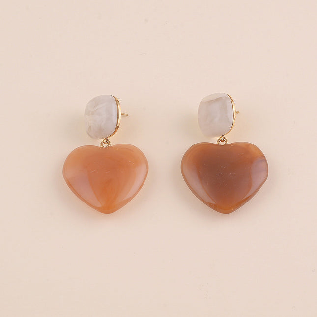 Boucles pendantes - cabochon carré et coeur en résine