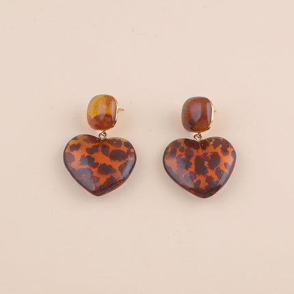 Boucles pendantes - cabochon carré et coeur en résine