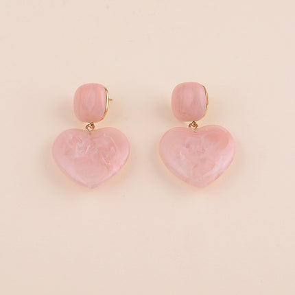 Boucles pendantes - cabochon carré et coeur en résine