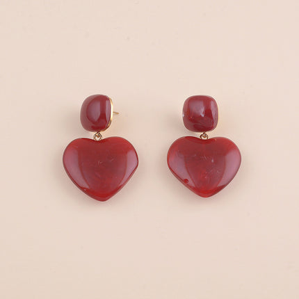 Boucles pendantes - cabochon carré et coeur en résine