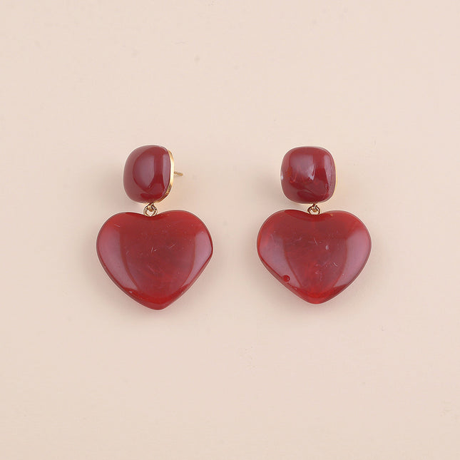 Boucles pendantes - cabochon carré et coeur en résine