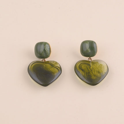 Boucles pendantes - cabochon carré et coeur en résine