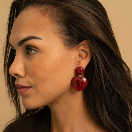 Boucles pendantes - cabochon carré et coeur en résine