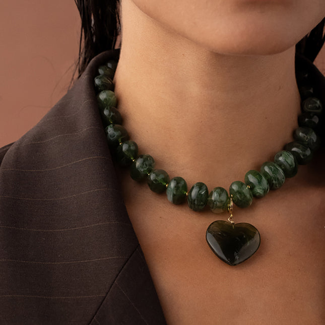 Ziana necklace - resin beads and heart pendant