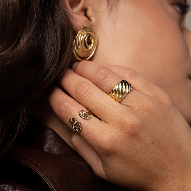 Bague ouverte Sidona - ginkos et oxydes de zirconium