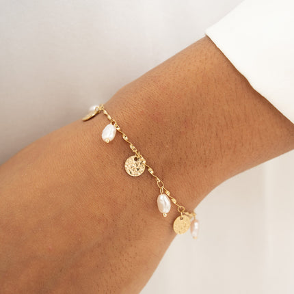 Bracelet - hammered tassels and white resin beads