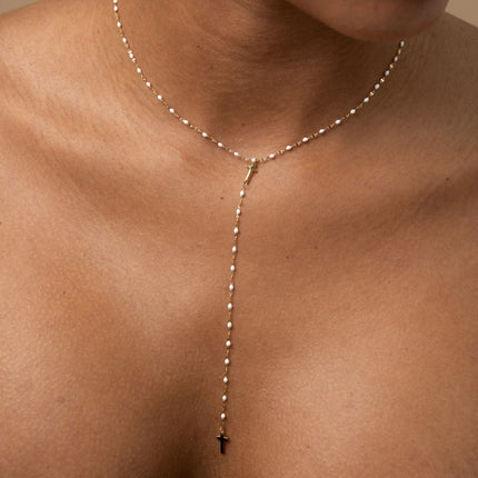 Collier Y - chaîne émaillée et croix religieuse
