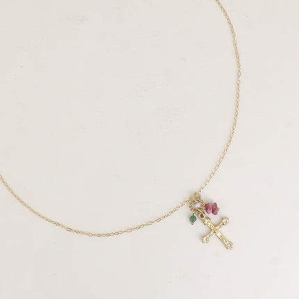 Necklace - Religious cross, natural stones