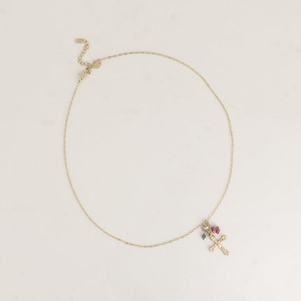 Necklace - Religious cross, natural stones