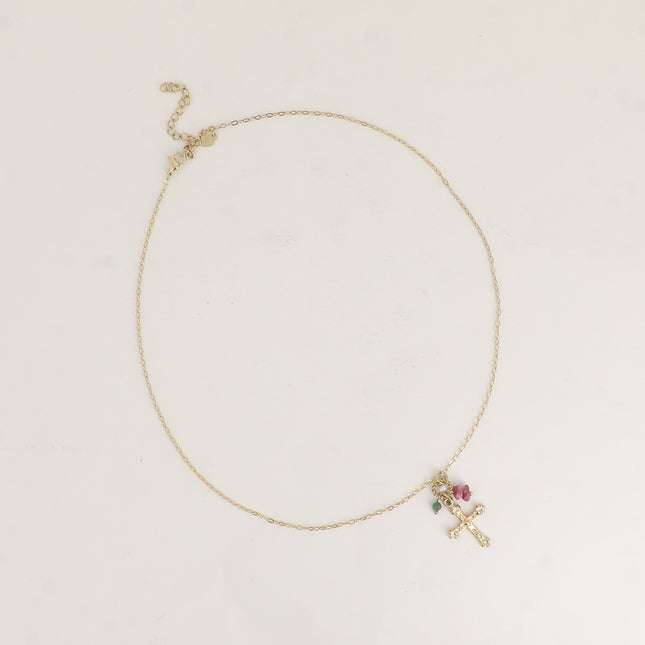 Necklace - Religious cross, natural stones