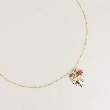 Necklace - textured heart, natural stones